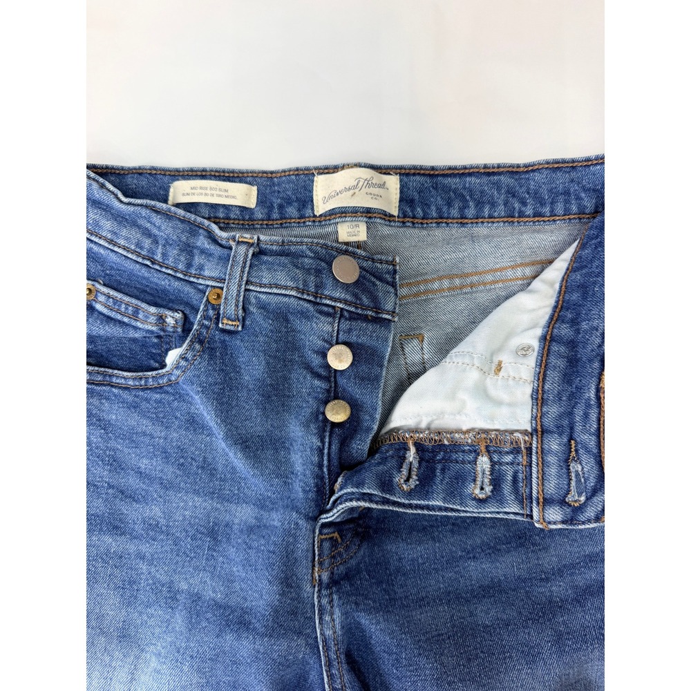 Universal Thread Womens Mid Rise 90s Slim Jeans Blue Button Fly Raw Hem 10R - Picture 2 of 4